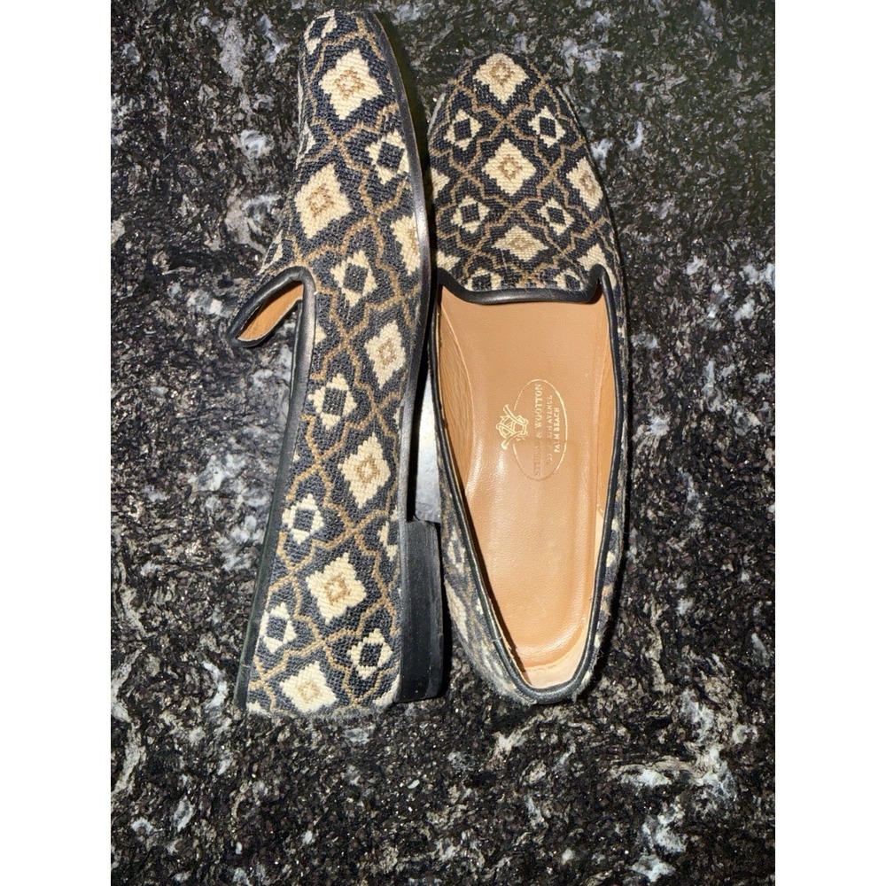 Stubbs & Wootton Palm Beach Needlepoint Loafers Slippers Geometric Women 9.5 - Picture 3 of 16